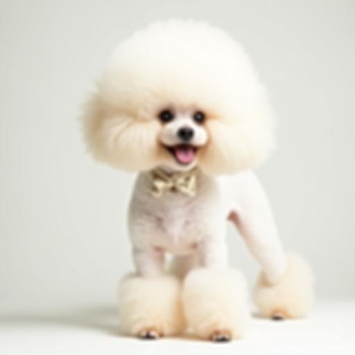 The same poodle looking pristine and stylish after grooming.
