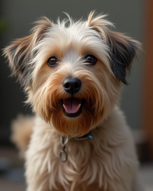 A shaggy terrier mix before its grooming session.